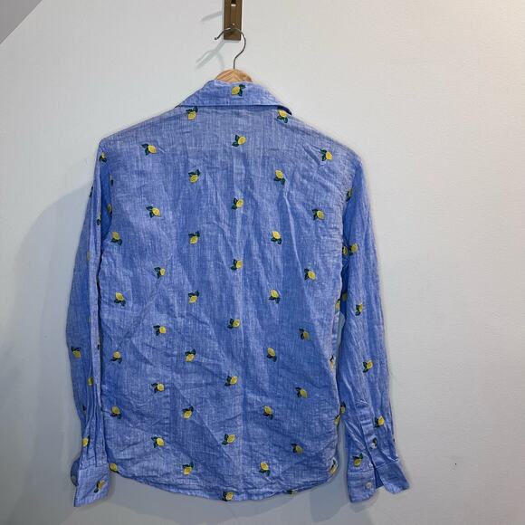 Idillio Positano Men's Button Down‎ 100% Linen Lemon Embroidered Size Medium LUX - Picture 2 of 7